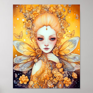 Cute Yellow Fairy Fantasy Art Poster