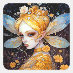 Cute Yellow Fairy Fantasy Art Square Sticker