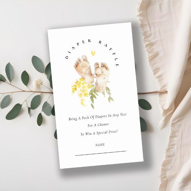 Cute Yellow Feet Floral Diaper Raffle Baby Shower Enclosure Card (Creator Uploaded)