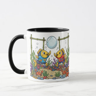 Cute Yellow Fish Playing Bubble Sports Ocean Kids Mug