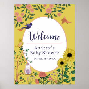 Cute Yellow Floral Welcome to Baby Shower Sign