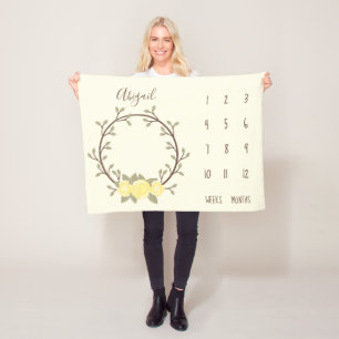 Cute Yellow Floral Wreath Baby Milestone Fleece Blanket