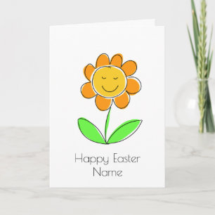 Cute Yellow Flower Smiling Happy Easter Card