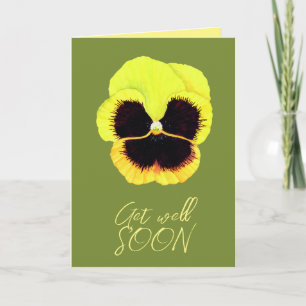 Cute Yellow Flower Watercolor Pansie Get Well  Card