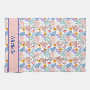 Cute Yellow Flowers Colourful Leaves pattern Name  Tea Towel