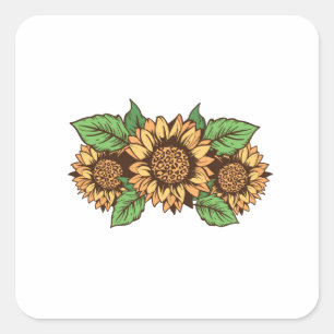 Cute Yellow Flowers Sunflowers Art Square Sticker