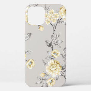 cute yellow flowers with grey leaves pattern on gr iPhone 12 case