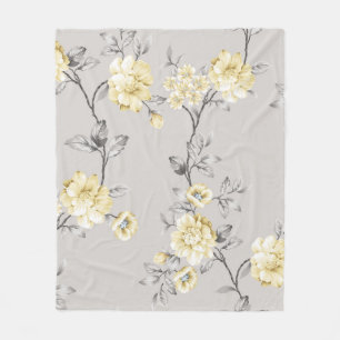 cute yellow flowers with grey leaves pattern on gr fleece blanket