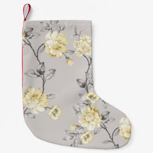 cute yellow flowers with grey leaves pattern on gr small christmas stocking