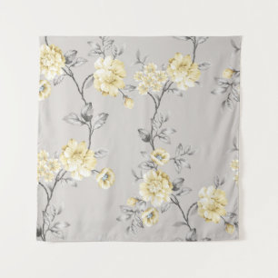 cute yellow flowers with grey leaves pattern on gr tapestry