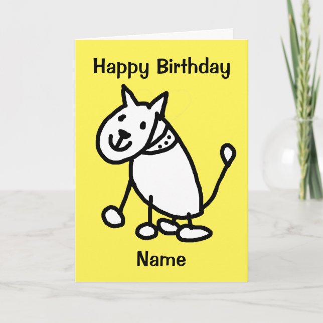 Cute Yellow Funny Cartoon Dog Outline Birthday Card (Front)
