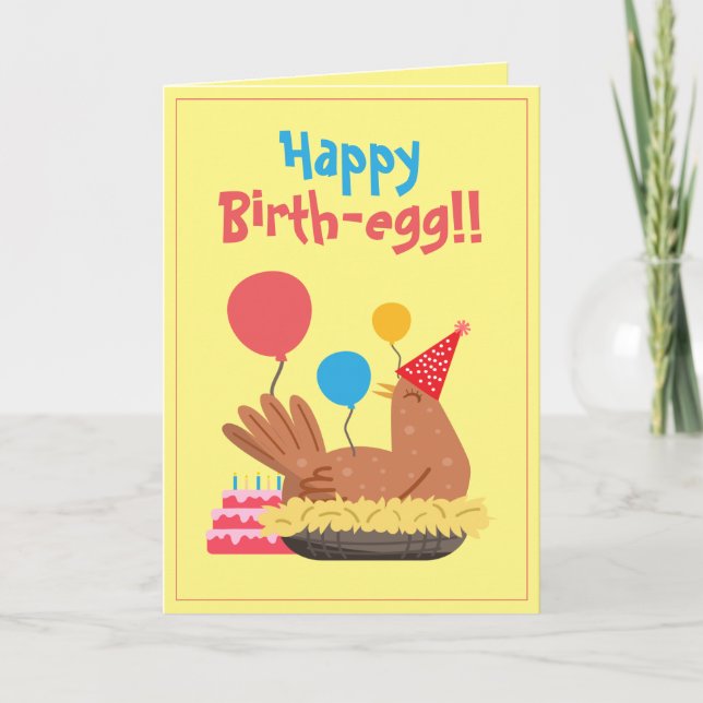 Cute Yellow Funny Chicken and Cake Humour Birthday Card (Front)