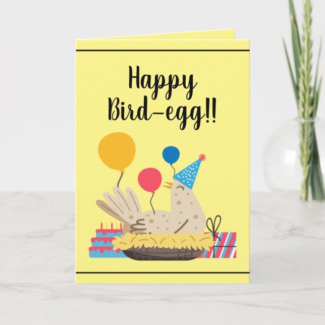 Cute Yellow Funny Chicken Humour Balloons Birthday Card (Front)