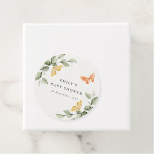 Cute Yellow Garden Foliage Butterflies Baby Shower Favour Tags