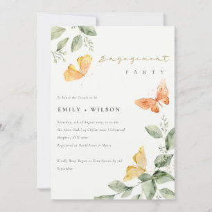 Cute Yellow Garden Foliage Butterflies Engagement Invitation