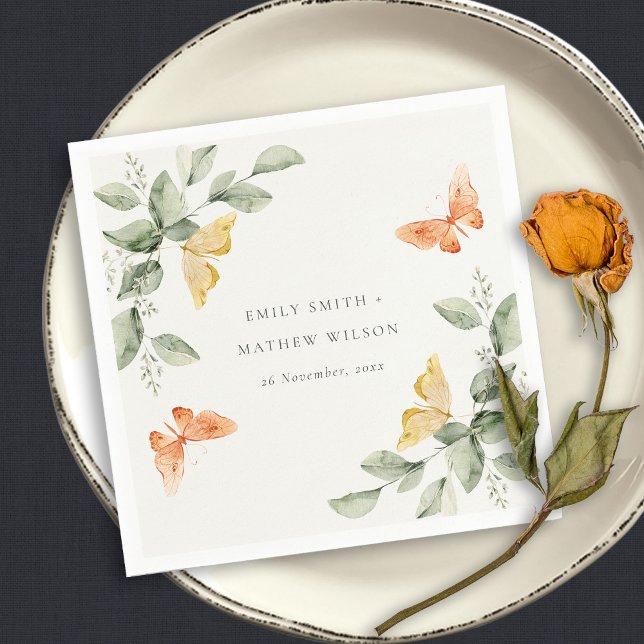 Cute Yellow Garden Foliage Butterflies Wedding Napkin (Creator Uploaded)