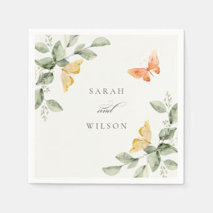 Cute Yellow Garden Foliage Butterflies Wedding Napkin