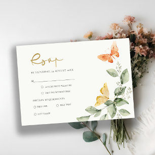 Cute Yellow Garden Foliage Butterflies Wedding RSVP Card