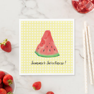 Cute Yellow Gingham Watercolor Watermelon Napkin