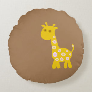 Cute Yellow Giraffe Flower Round Cushion