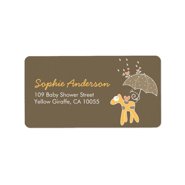 Cute Yellow Giraffe & Umbrella Baby Shower Address Label (Front)