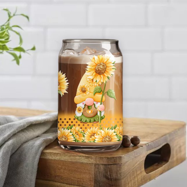 Cute Yellow Gnome Sunflower Can Glass (Creator Uploaded)