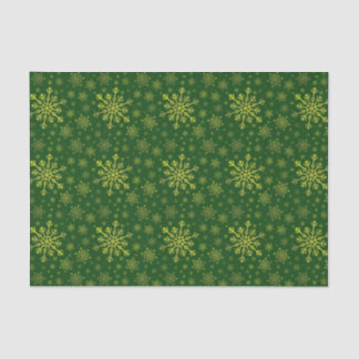 Cute Yellow Gold Christmas Snowflakes on Green  Tissue Paper