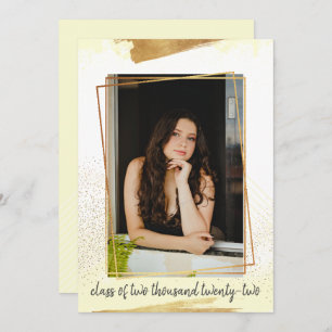 Cute Yellow & Gold Framed Graduation Invitation