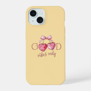 Cute Yellow "Good Vibes Only" Coquette Bow iPhone 15 Case