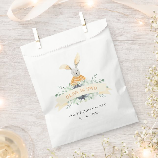 Cute Yellow Green Bunny Foliage Any Age Birthday Favour Bag (Clipped)
