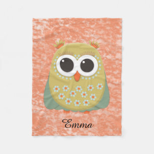 Cute Yellow Green Orange Owl Personalised Fleece Blanket