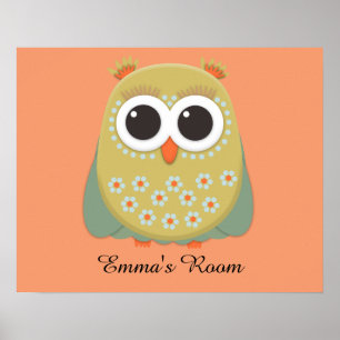 Cute Yellow Green Orange Owl  Personalised Poster