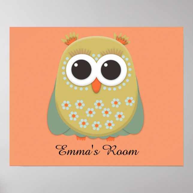 Cute Yellow Green Orange Owl  Personalised Poster (Front)