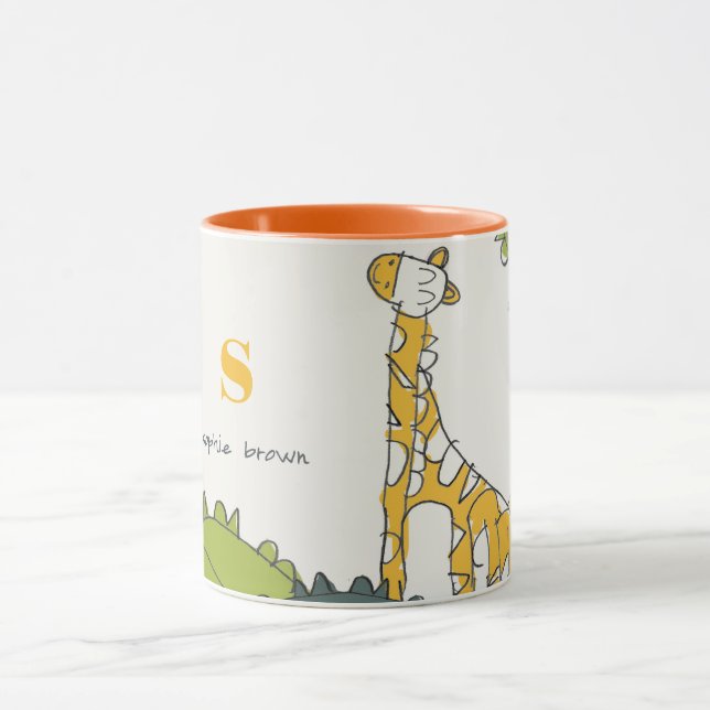 Cute Yellow Green Wild Jungle Giraffe Kid Drawn Mug (Center)
