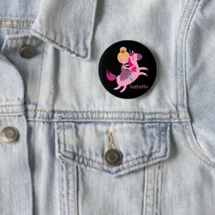 Cute Yellow Haired Girl Riding on a Unicorn 6 Cm Round Badge