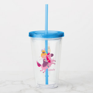 Cute Yellow Haired Girl Riding on a Unicorn Acrylic Tumbler