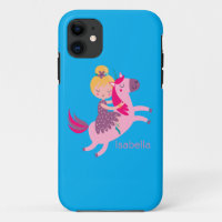 Cute Yellow Haired Girl Riding on a Unicorn