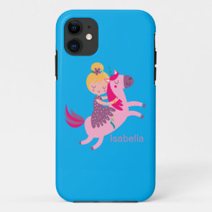 Cute Yellow Haired Girl Riding on a Unicorn iPhone 11 Case