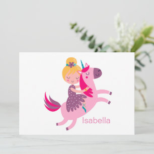 Cute Yellow Haired Girl Riding on a Unicorn Holiday Card