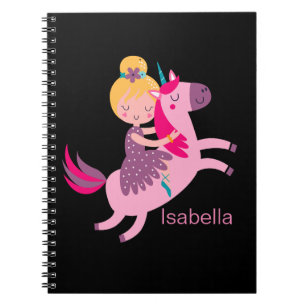 Cute Yellow Haired Girl Riding on a Unicorn Notebook