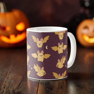 Cute Yellow Halloween Bats on a Burgundy Sky Coffee Mug