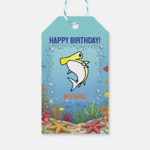 Cute Yellow Hammerhead Shark Birthday Favour Gift Tags
