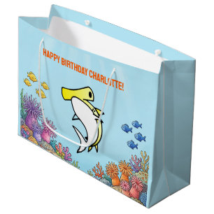 Cute Yellow Hammerhead Shark Kids Birthday Large Gift Bag