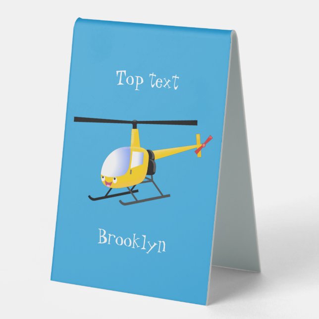 Cute yellow happy cartoon helicopter (Front)