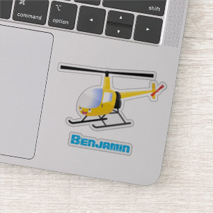 Cute yellow happy cartoon helicopter