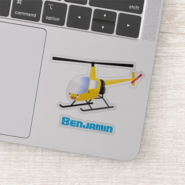 Cute yellow happy cartoon helicopter (Detail)