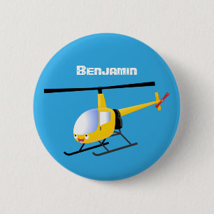 Cute yellow happy cartoon helicopter 6 cm round badge