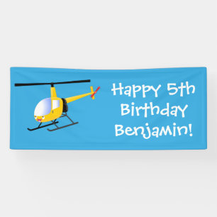 Cute yellow happy cartoon helicopter banner