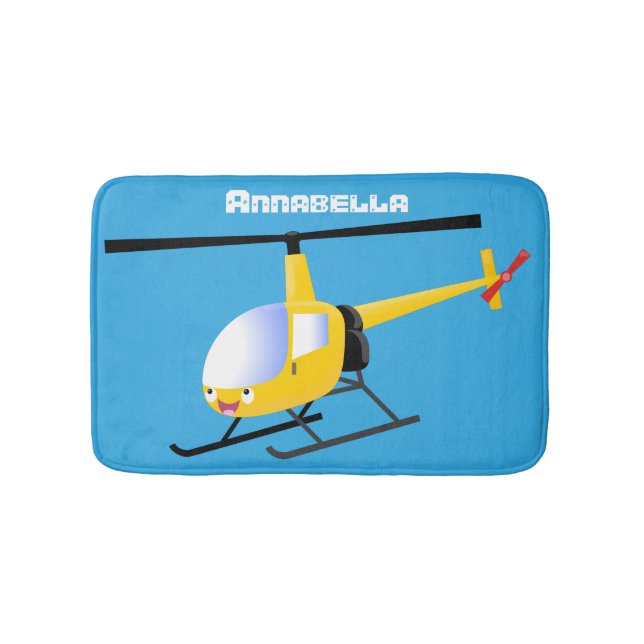 Cute yellow happy cartoon helicopter bath mat (Front)