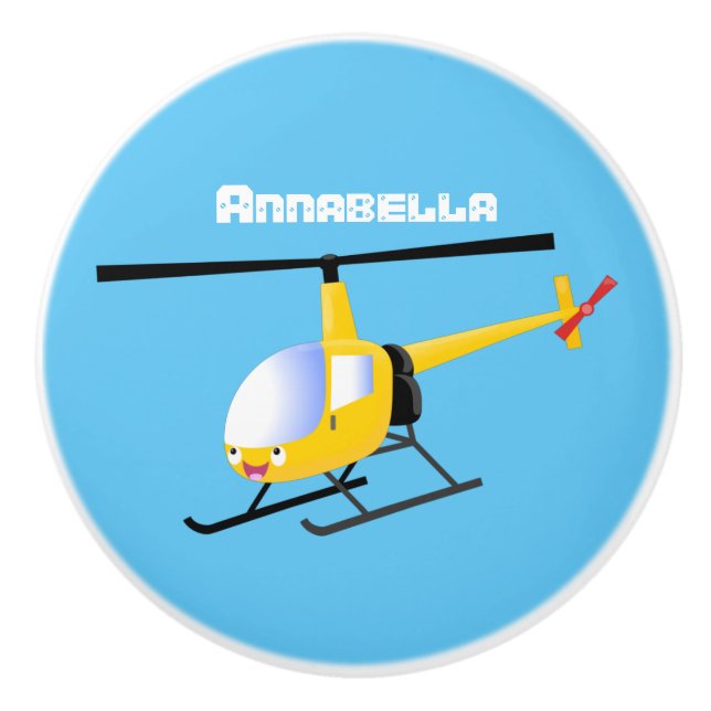 Cute yellow happy cartoon helicopter ceramic knob (Front)